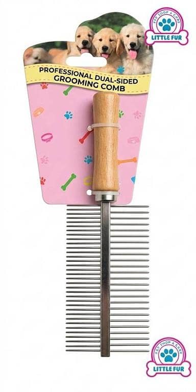 Professional Dual-Sided Pet Grooming Comb with Wooden Handle for Dogs & Cats
