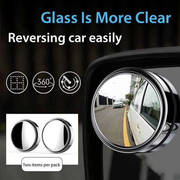 2Pcs Car Blind Spot Mirrors | 360° Rotatable Wide-Angle Round Rear View Side Mirrors with Original Glass Lens | Universal Auxiliary Mirrors for Cars, SUVs and Vehicles | Easy-Install Driving Safety Accessories