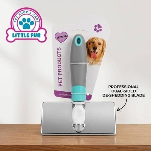 Professional Dual-Sided Dog De-Shedding Brush with Blue Handle – Pet Hair Removal Grooming Tool