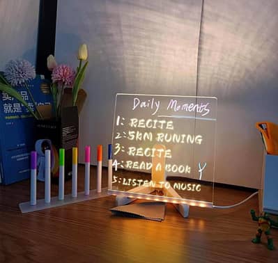 Transparent Acrylic LED Dry Erase Message Board 20x20cm