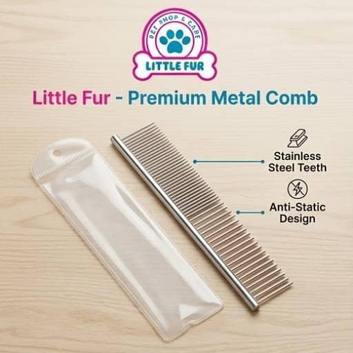 Premium Stainless Steel Pet Grooming Comb with Protective Case – Anti-Static Metal Teeth for Dogs & Cats
