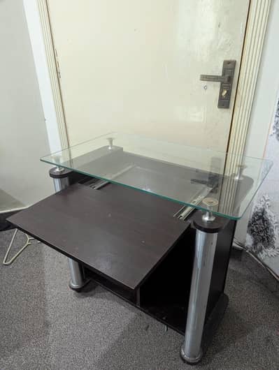 Wooden Computer Table with Glass Top