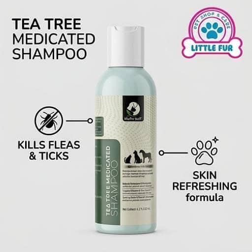 Fluffy Buff Tea Tree Medicated Shampoo for Pets 120ml – Flea & Tick Care, Skin Refreshing Formula