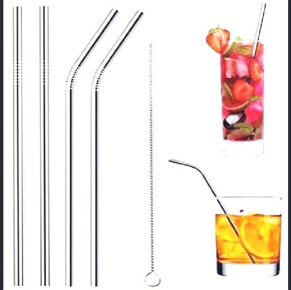 Stainless Steel Reusable Drinking Straws Set – 4 Straws (2 Bent + 2 Straight) with Cleaning Brush – Eco-Friendly Metal Straws
