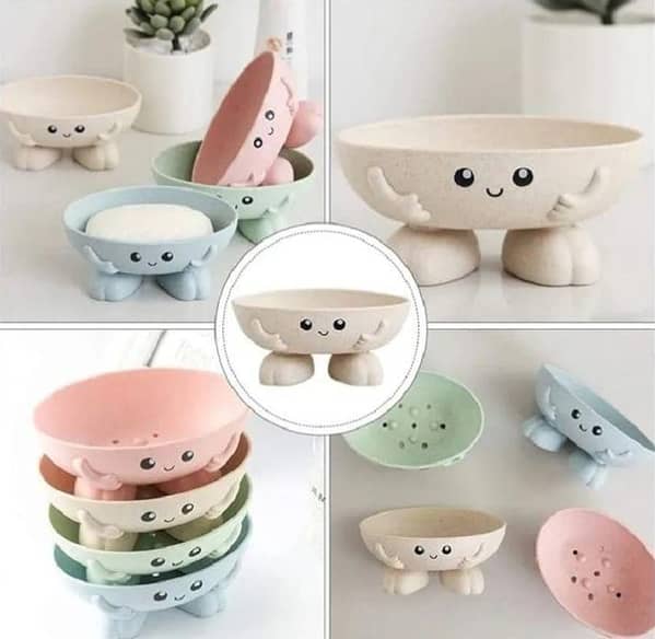Cute Cartoon Smiling Soap Dish Holder with Feet – Non-Slip Tray for Bathroom Sink & Shower