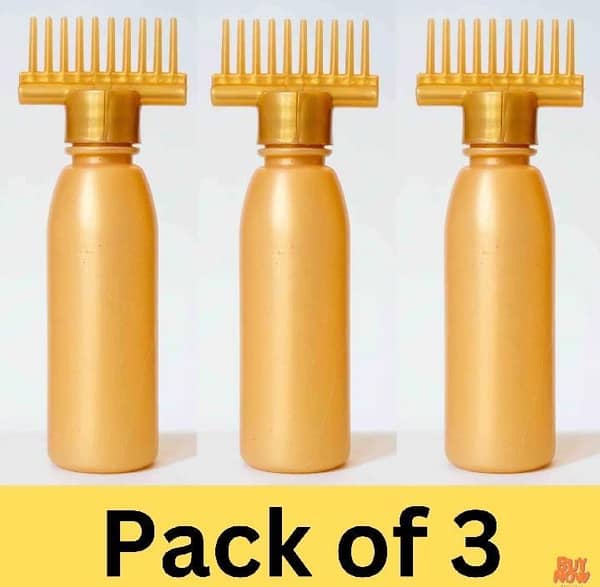 Pack of Two 3-Piece Golden Scalp Applicator Bottle Sets for Hair Oil Massage and Styling Combos