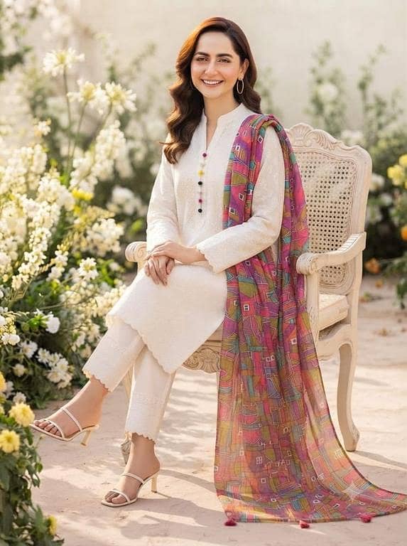 New Chicken Embroided 3pc Dresses With Free 20 buttons    Cotton Chicken Kaari 12 Inches Embroidery Daman Work Shirt & Back + Sleeves Also embroided. . .