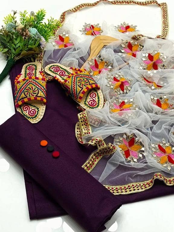 Latest Fency Wear Dress with Handmade Sleeper   Duppata Soft Net Beautiful Multi Aari Mirror work with 4 Sided Lase  (2.5 Gaz cutting ). . .