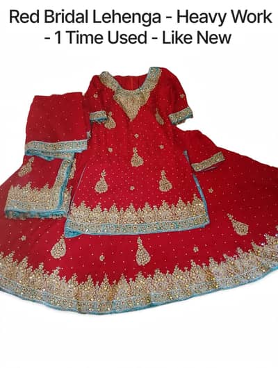Red Bridal lehenga choli heavy zari stone work 1 time used like new