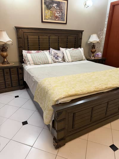 Bed with side tables and mattress