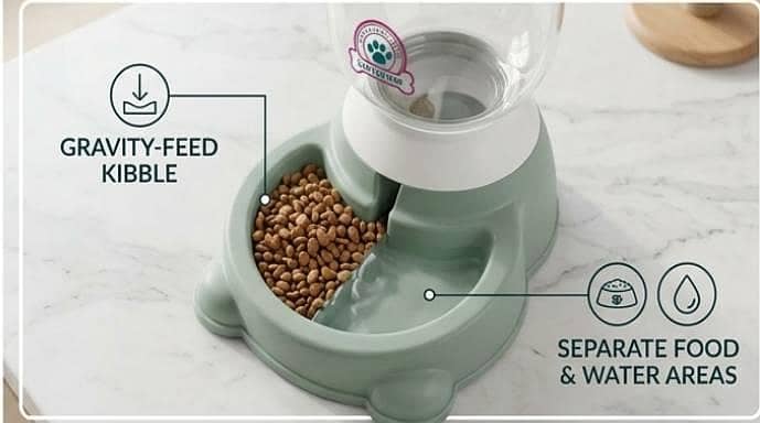 Automatic Cat Feeder with Gravity Food Dispenser & Bowl – Cute Cat Ear Design, Green, Easy to Clean