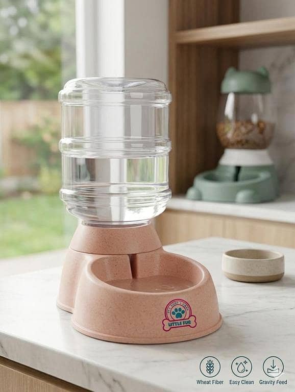 Automatic Pet Water Dispenser 3.8L – Gravity Feed Water Bowl for Cats & Small Pets, Wheat Fiber Design, Easy Clean, Pink