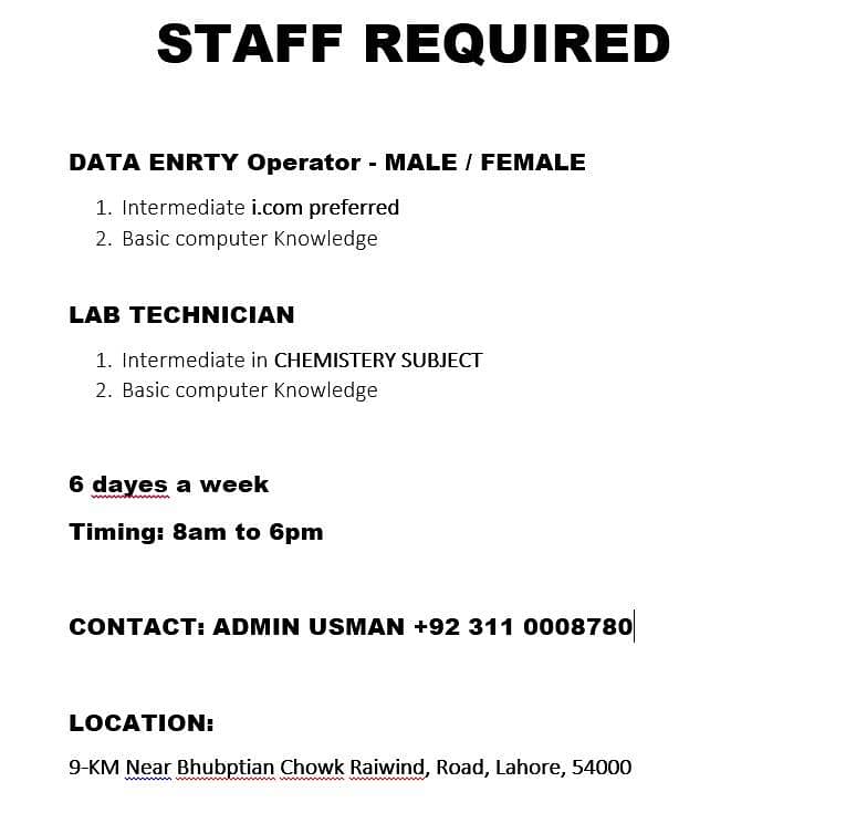 Data Entry (Female) 0