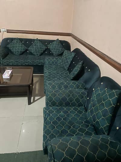 6 Seater Luxury Sofa Set | Beautiful Green & Golden Design | Good Cond