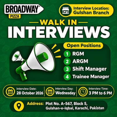 Walk Interviews In Broadway Pizza for Restaurant Manager in Gulshan Br