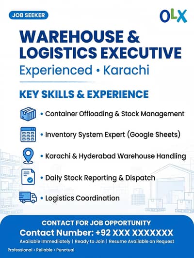 Warehouse Incharge - Inventory Executive - Logistics Executive+3 Years