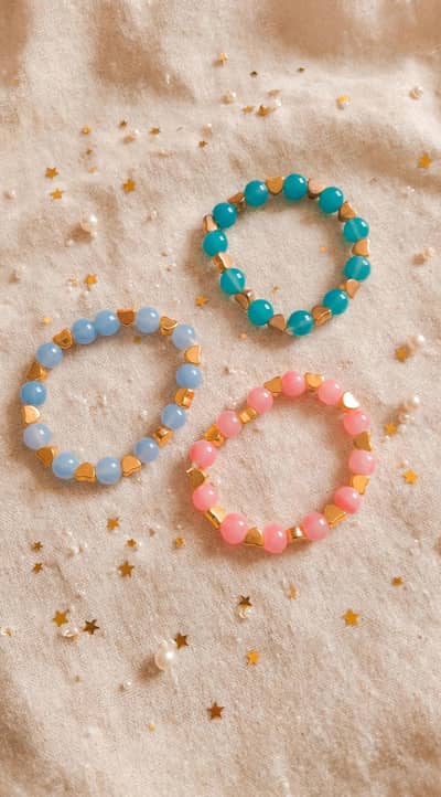 pack of 3 bracelet with golden heart.  blue, pink, green