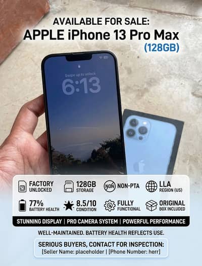 Apple iPhone 13 Pro Max 128GB | Non-PTA | Factory Unlocked | LLA