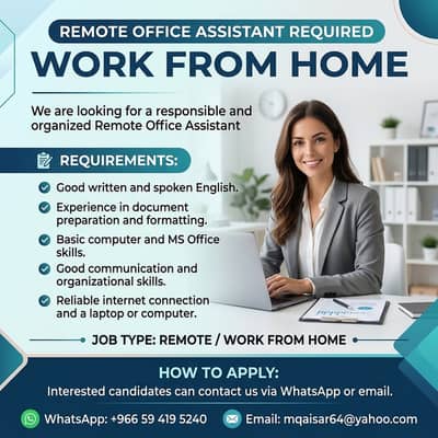 Remote Office Assistant Required | Work From Home | Female Jobs