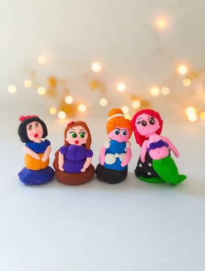 Set of 4 Mini Princess Dolls - Handmade with Super Clay