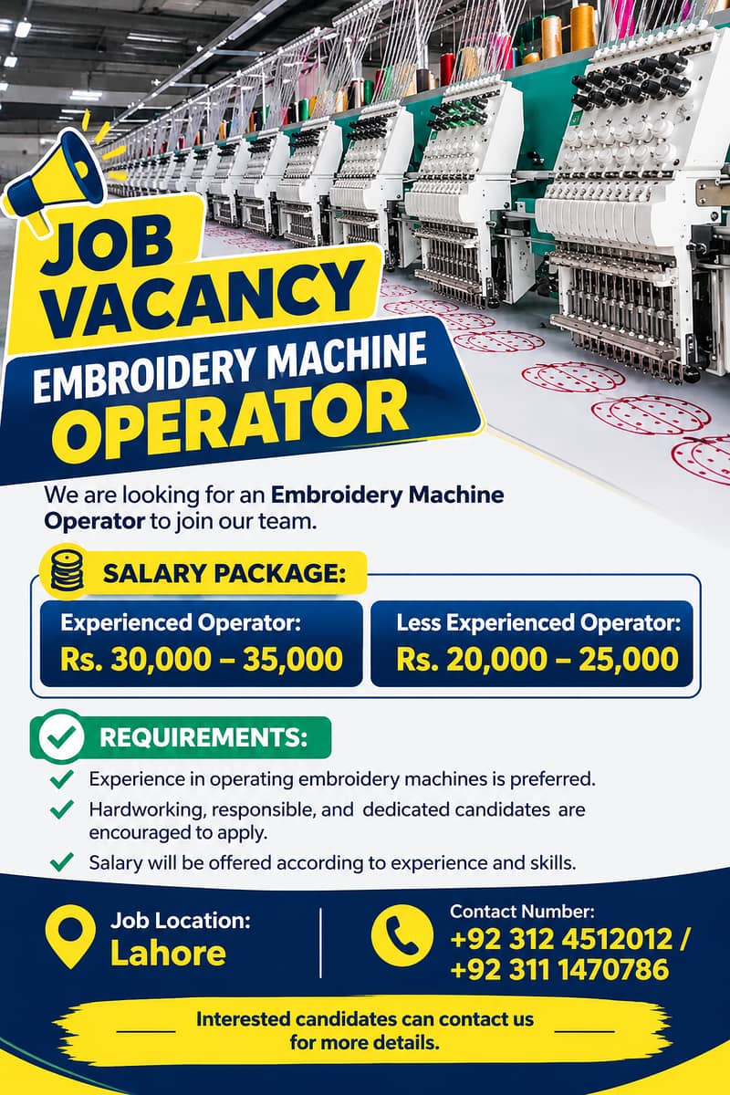 EMBROIDERY MACHINE OPERATOR 0