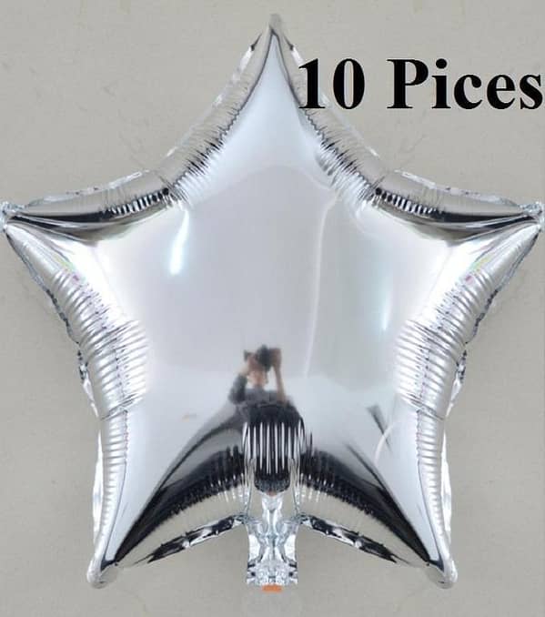 Ten Pieces Silver Star Foil Balloons, 18 inch