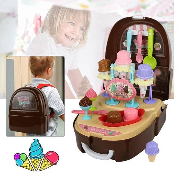 Children's Kitchen Ice-Cream Toy: Large Simulation Table in Plastic Suitcase for Pretend Play