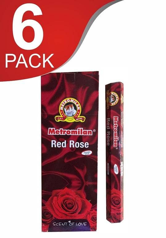 6 Pack Of Metromillan Red Rose Scent Of Love Incense Sticks 6 Boxes (18 Sticks In Each)
