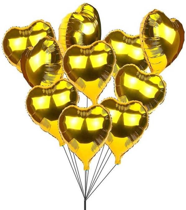 Pack of 10 Golden 18-inch Heart-Shaped Balloons