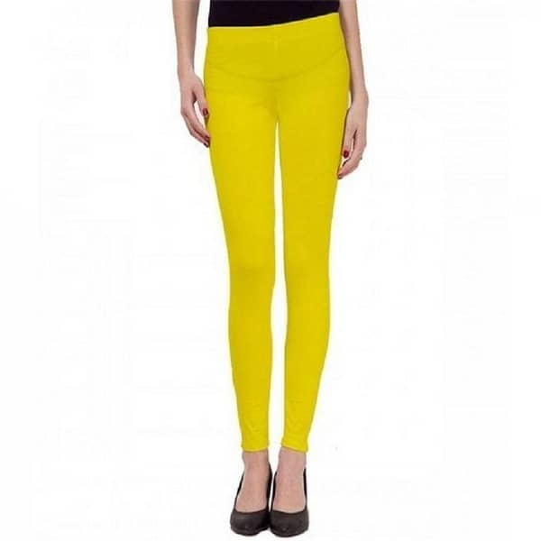 Yellow Lycra Extra Skinny Leggings For Women Export Quality High Waisted