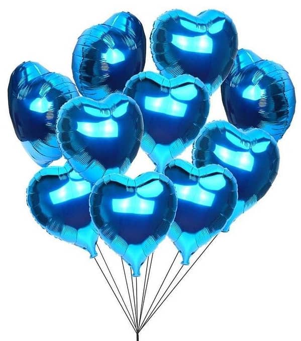 Pack of 10 18in Blue Heart-Shaped Foil Balloons