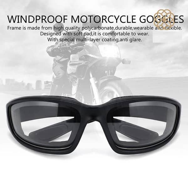 Motorcycle Glasses with Padded Frame for Wind Protection – 3-Lens Set