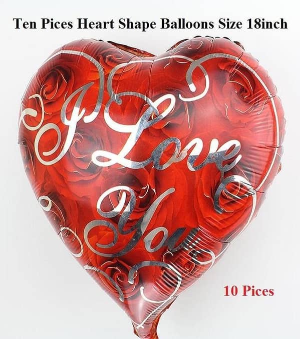 10-Pack 18" Heart-Shaped Red Foil Balloons with I Love You Text