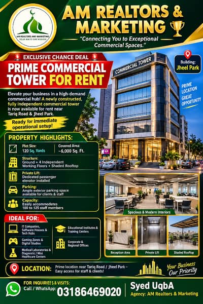Connecting You to Exceptional Commercial Spaces. EXCLUSIVE CHANCE DEAL | PRIME COMMERCIAL TOWER FOR RENT Elevate your business in a high-demand