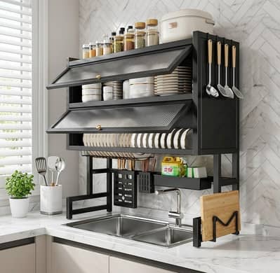 Modern Kitchen Over-the-Sink Dish Drying Rack & Storage Cabinet