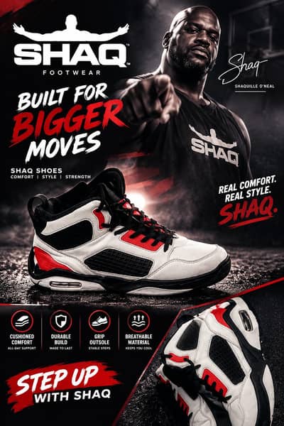 Shaq Sports Shoes – White, Black & Red – Stylish Design