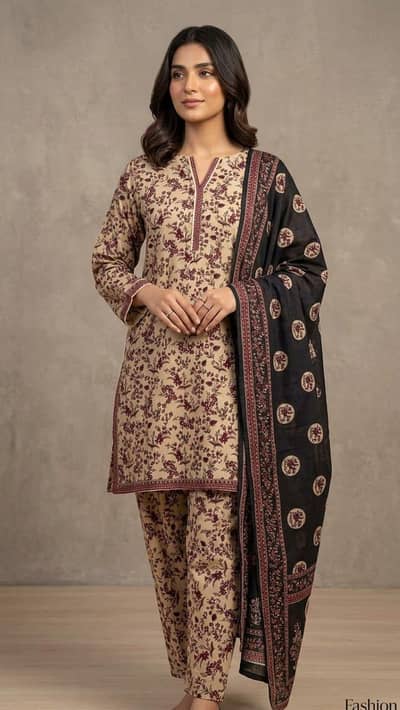 3 piece printed ethnic suit