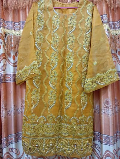 3 piece organza suit in Yellow Mustard color