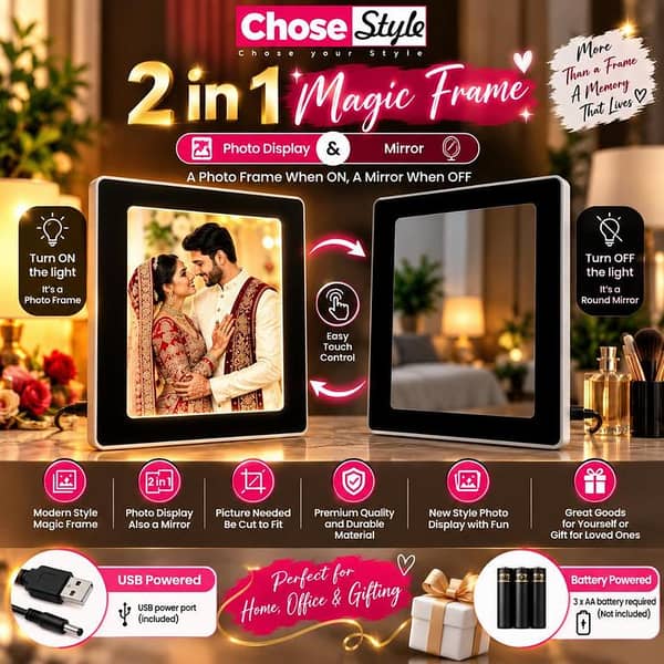 2 in 1 Magic Mirror Photo Frame with LED Light