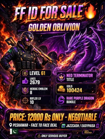 FF ID Level 61 GOLDEN OBLIVION 2679 Likes 12000 Rs
