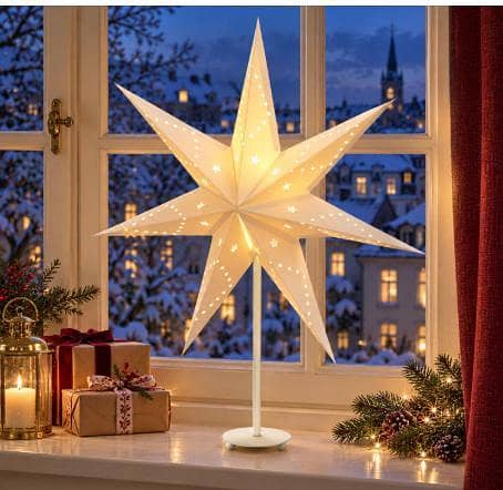 SALCAR paper star dia 55cm, Christmas LED light table lamp, home decoration, lighting lamp with tinplate base and white bulb R6141