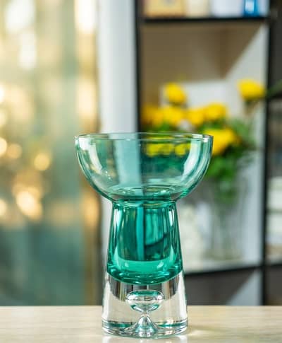 Brand New Teal Glass Decor Vase / Bowl – Heavy Crystal Base