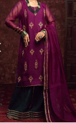 Royal Magenta & Emerald Green Designer Silk Outfit