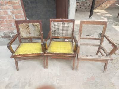 3 pure wood chairs and one pure wood dressing table