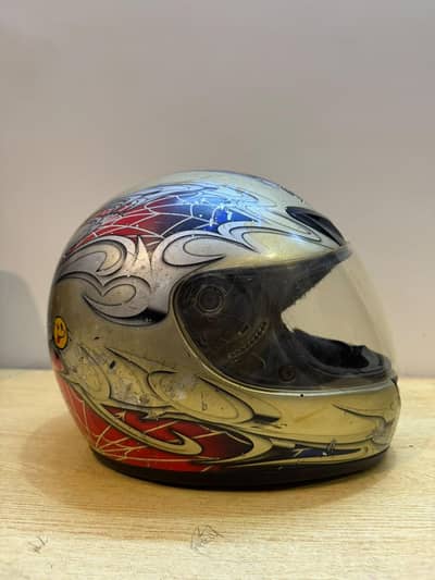 Full Face Motorcycle Helmet – Silver, Red & Blue | New Visor
