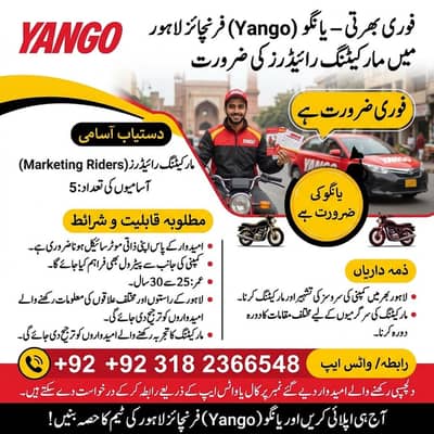 Marketing Riders Required for Yango Franchise jobs | Jobs in Lahore