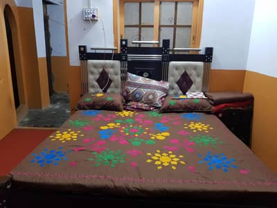 Bed, matress, siders, table, Almari and dressing