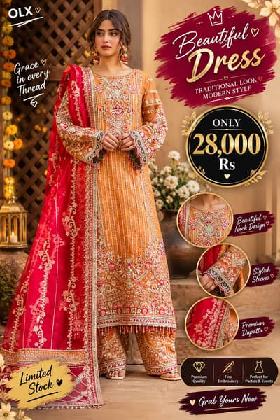 Beautiful Orange Bridal Dress with Red Dupatta | Fancy Wedding Wear 3