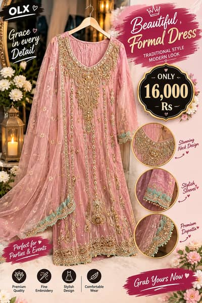 Beautiful Pink Embroidered Formal Dress with Dupatta | Fancy Party Wea