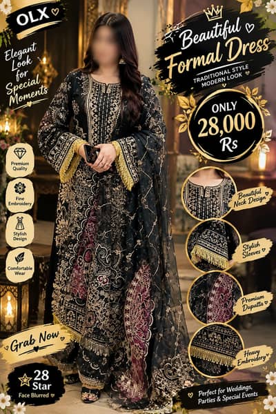 Black Heavy Embroidered Formal Dress with Dupatta | Luxury Wedding & P